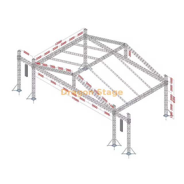 Système de fermes de scène de toit en arc d'aluminium robuste de 19x12x8m (hauteur de 8m) avec ailes de haut-parleur de 3m
