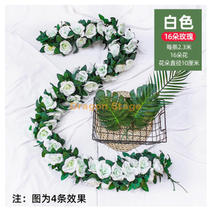 Mur de vigne rose simulée suspendue fausse fleur vigne conjugal pipe de climatisation tuyau de vie intérieure décoration de plafond vigne blanc -16 roses 1