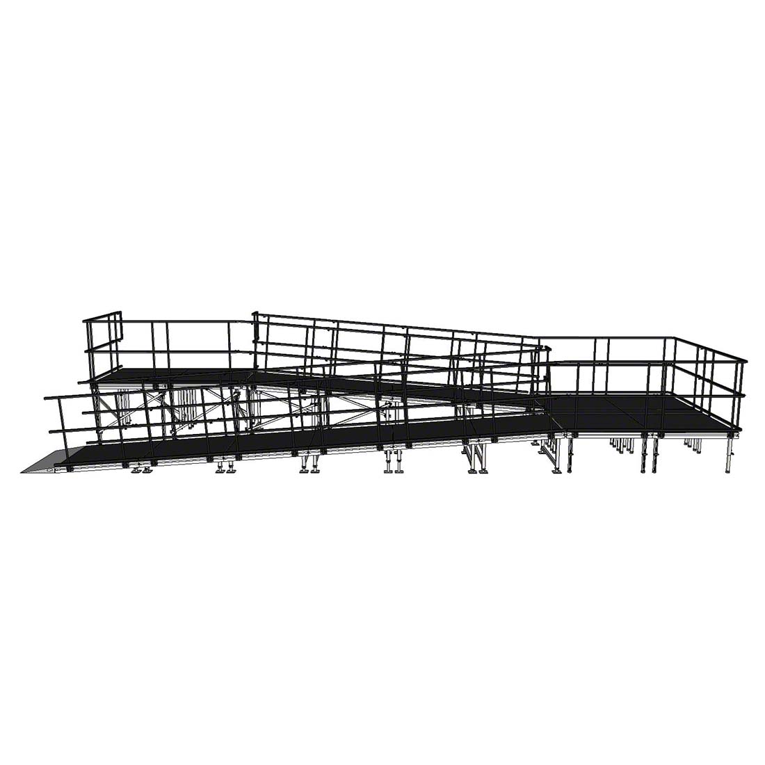 Rampe de sc&egrave;ne modulaire en aluminium Switchback de 10,27 x 3,24 m avec palier et double garde-corps de 1 m.jpg