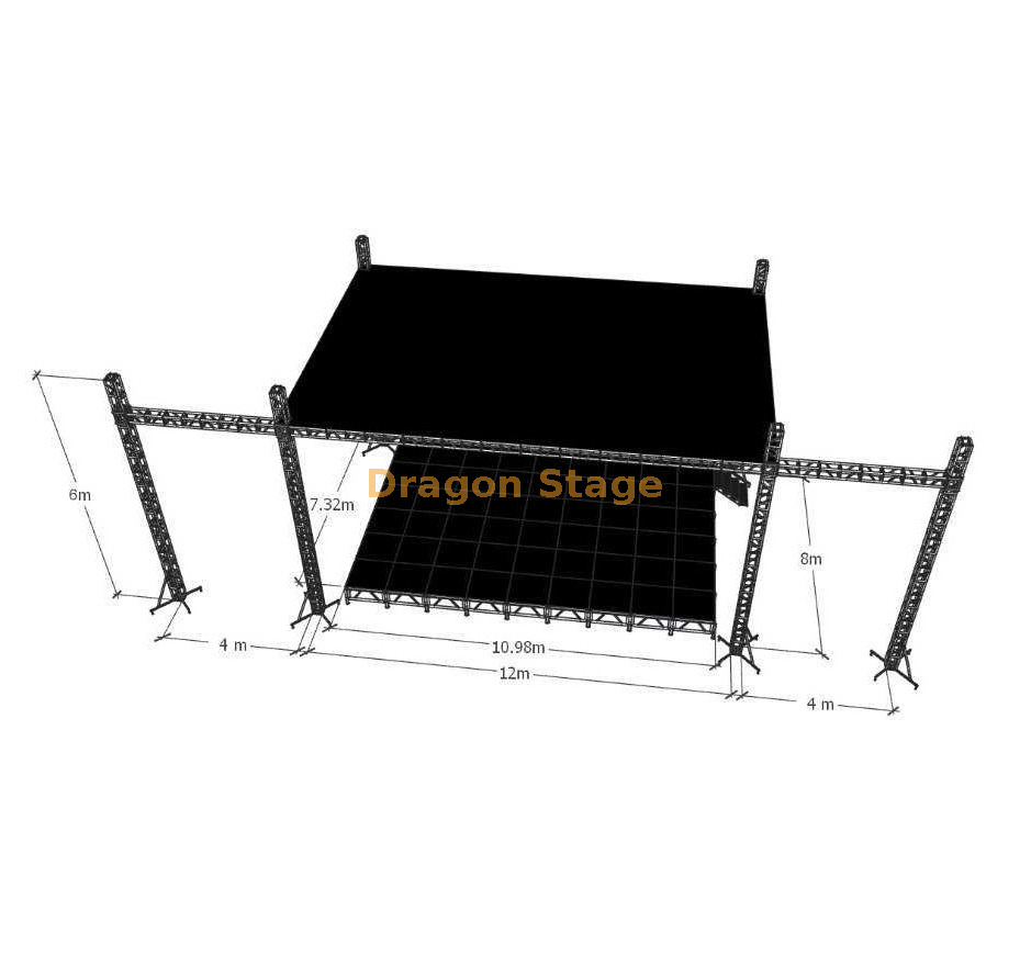 Système professionnel en aluminium de ferme de scène de concert en plein air 12x8x6m avec doubles ailes LED 4m