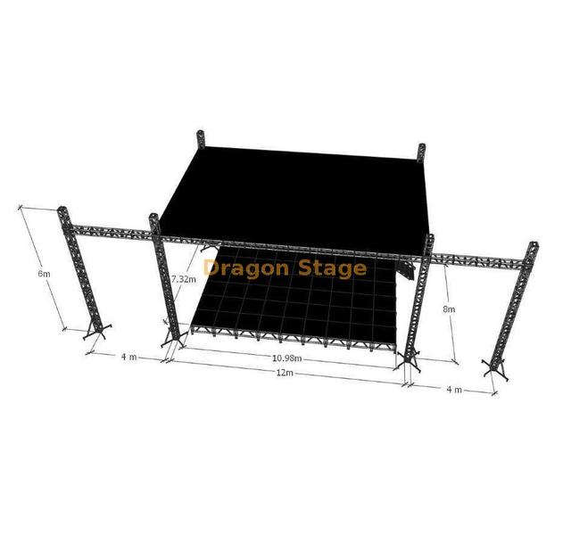 Système professionnel en aluminium de ferme de scène de concert en plein air 12x8x6m avec doubles ailes LED 4m