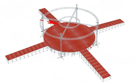Scène circulaire rouge en bois
