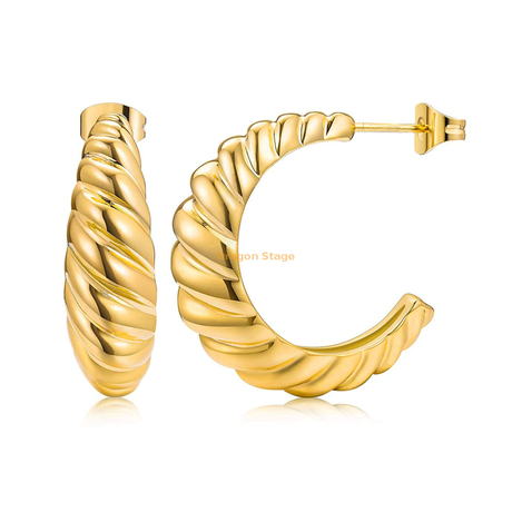 Bijoux de mode en acier inoxydable personnalisé grandes boucles d'oreilles créoles indiennes plaquées or torsadées pour les femmes