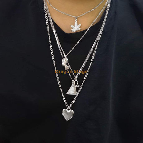 Déclaration de mode femmes hommes multicouche coeur collier bijoux personnalisé feuille d'érable or croix pendentif egypte collier