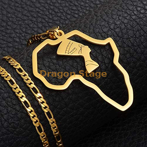 Femmes hommes bijoux personnalisé croix coeur en acier inoxydable reine africaine American18k plaqué or afrique carte pendentif collier