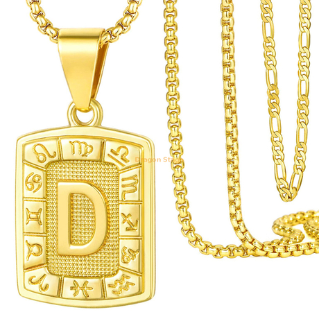 Cadeau de fête des pères collier bijoux personnalisé az tag signe du zodiaque en acier inoxydable plaqué or lettre initiale pendentif hommes collier