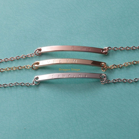 2021 gros personnalisé nom bijoux femmes personnalisé barre d'or blanc en acier inoxydable gravé Bracelet