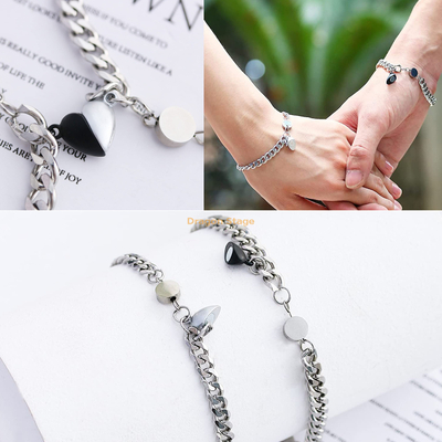 vente en gros de bijoux personnalisés en acier inoxydable chaîne magnétique couple aimant bracelet