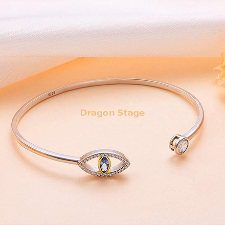 2021 mode cristal bleu mauvais œil bracelet bijoux femmes personnalisé 925 bracelets de manchette en argent sterling bracelet