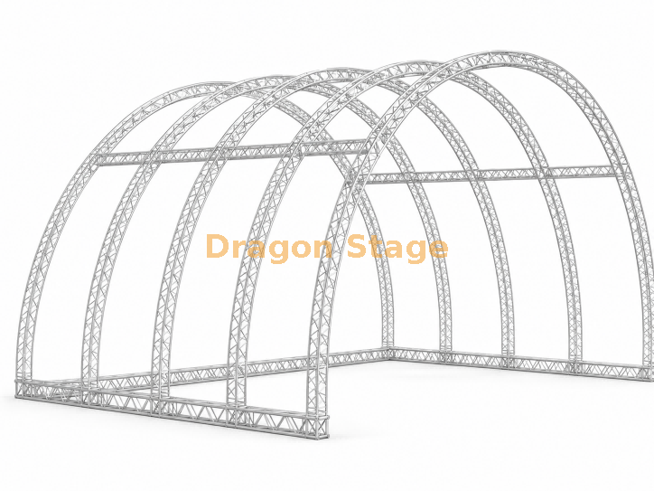 Grande structure en treillis en aluminium incurvée de 24x18x15m avec scène événementielle de 21,96x14,4m