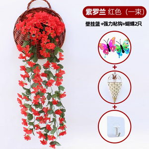 Mur violet simulé orchidée grande broderie artificielle fleur en plastique de fleur de fleur de soie rotin rouge 1 grand crochet de livraison violet