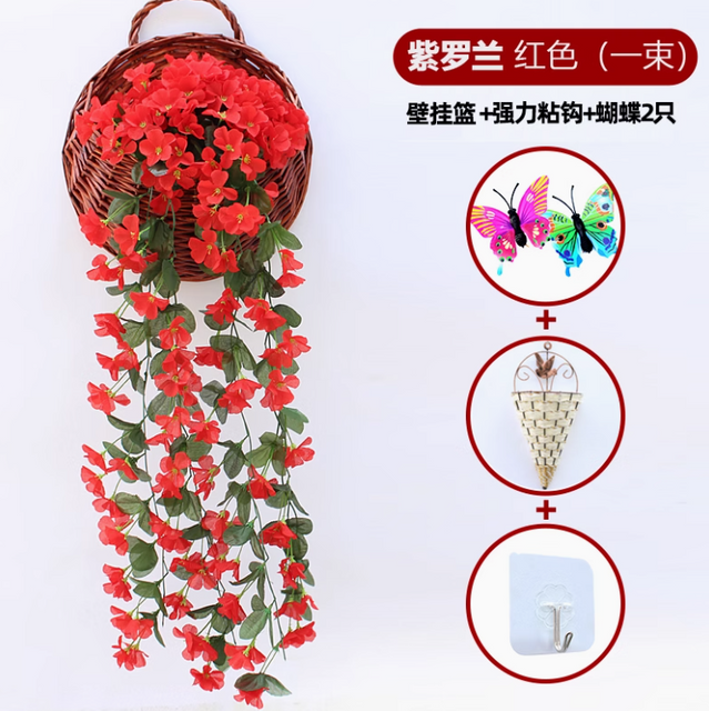 Mur violet simulé orchidée grande broderie artificielle fleur en plastique de fleur de fleur de soie rotin rouge 1 grand crochet de livraison violet