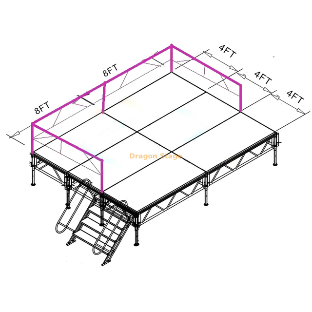 4x8ft Plateforme de concert de concert portable en aluminium extérieur 16x12ft (4.88x3,66 m) 