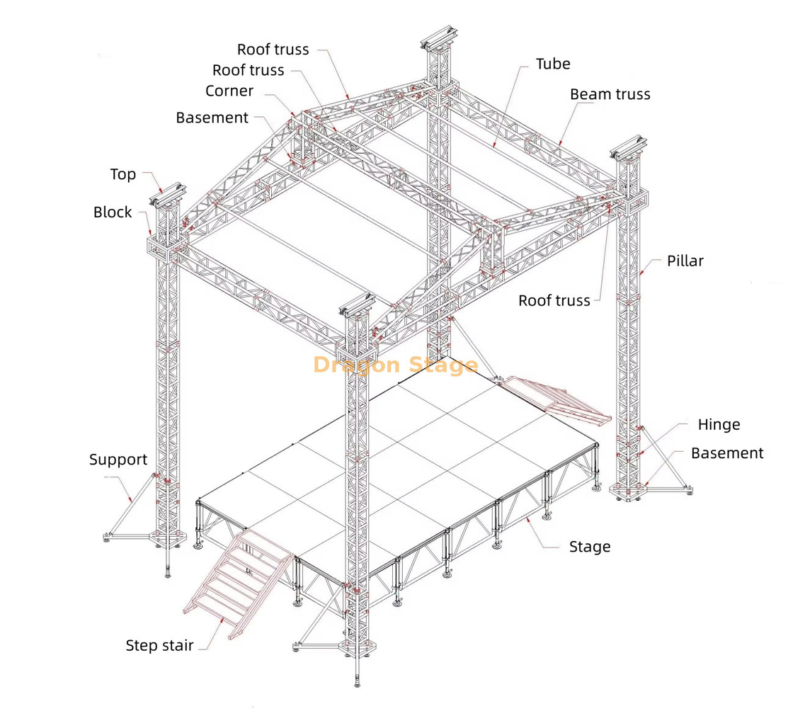 Fiche de toit en aluminium DJ pour stade de mariage 7x4x8m