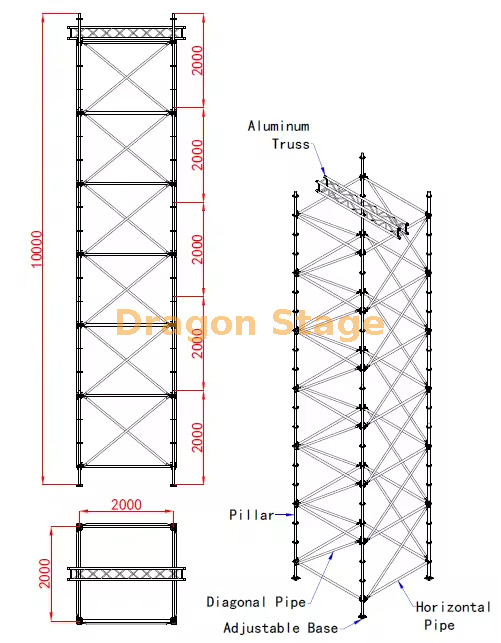 Couche de structure en acier Conception de la ferme pour le haut-parleur 10m