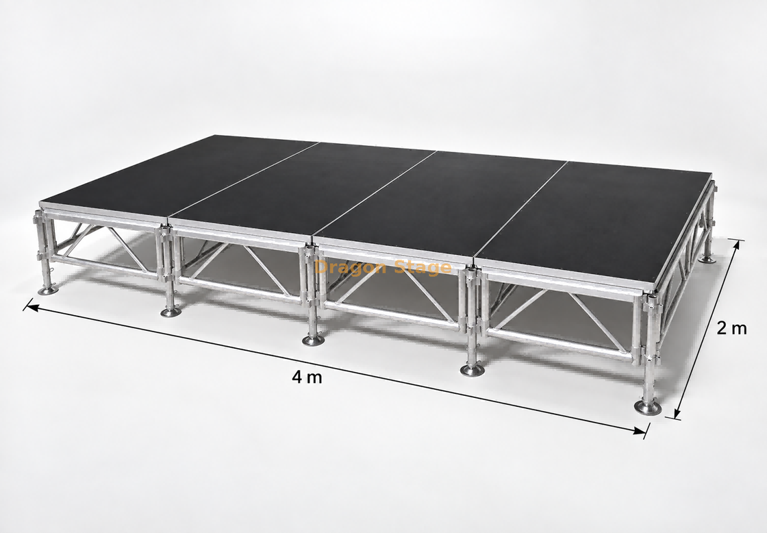 Plate-forme de scène portative modulaire en treillis de concert 4x2m avec 2 escaliers