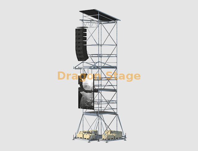 Réseau de lignes Ringlock de 10 m et tour de suspension d'écran LED avec 4 plates-formes de travail et ballast