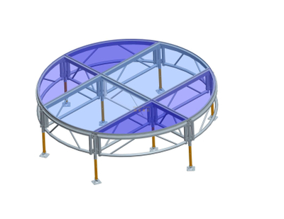 Stade circulaire rouge en bois avec escaliers