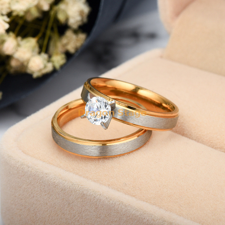 Bagues de mariée en Zircon de mariage mat d'amoureux d'acier inoxydable bon marché simples de mode