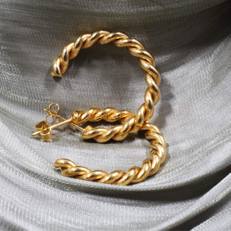 Bijoux de mode en acier inoxydable personnalisé grandes boucles d'oreilles créoles indiennes plaquées or torsadées pour les femmes