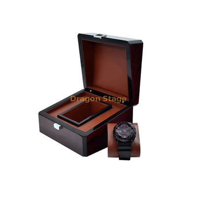 Boîte de montre en bois foncé piano brillant Oem avec doublure en cuir