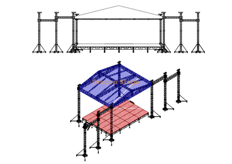 Système de fermes de toit en aluminium pour fêtes événementielles 13x13x7m (43x43x23ft) avec scène modulaire 12,2x12,2m hauteur 1,6-2m (40x40ft)
