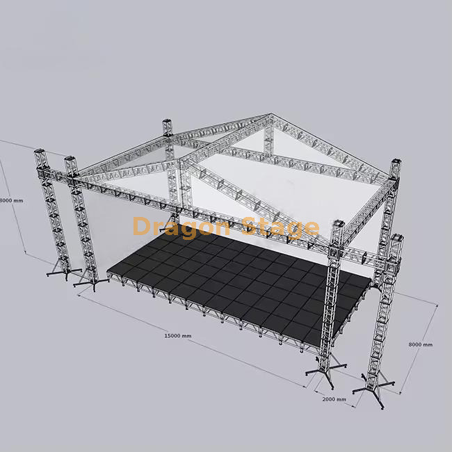 Ferme de toit de pointe de 15x8x8m avec deux ailes de r&eacute;seau de lignes de 2m