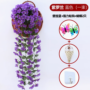 Mur violet simulé orchidée grande broderie artificielle fleur en plastique de fleur de soie bleu rotin 1 grand crochet de livraison violet