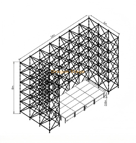 Mur en treillis Ringlock 14x6x8m avec scène rapide en aluminium 8x4m et 2 escaliers