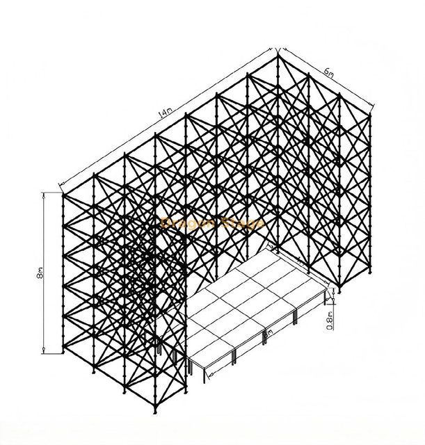 Mur en treillis Ringlock 14x6x8m avec scène rapide en aluminium 8x4m et 2 escaliers