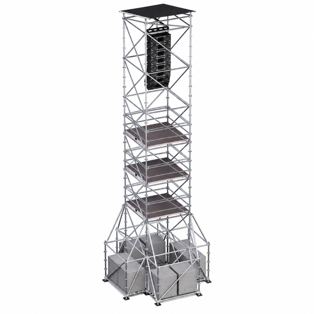 Tour suspendue Ringlock Line Array de 14 m de haut avec 4 plates-formes de travail, ballast et toit étanche