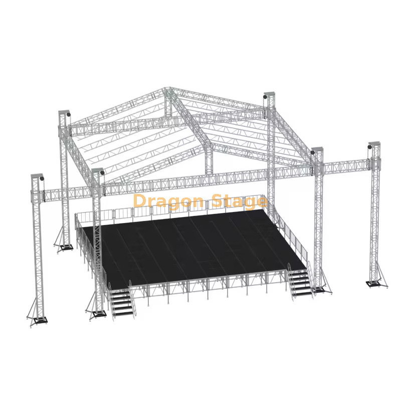 Système de scène en treillis de toit incliné en aluminium 10x5x7m avec ailes de haut-parleur jumelles de 2m