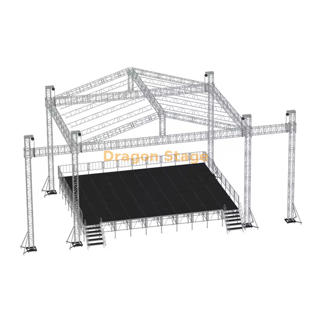 Système de scène en treillis de toit incliné en aluminium 10x5x7m avec ailes de haut-parleur jumelles de 2m