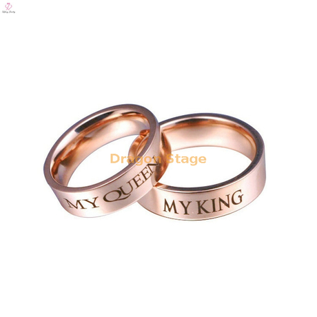 Couple 14K Or Rose PVD Placage Timbre Bande Personnalisée Gravé Lettre Bague De Mariage