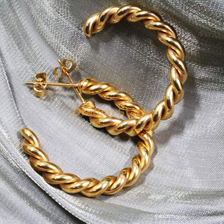 Bijoux de mode en acier inoxydable personnalisé grandes boucles d'oreilles créoles indiennes plaquées or torsadées pour les femmes