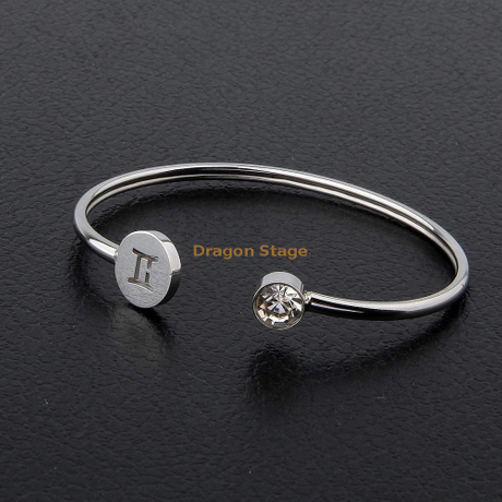 Constellation personnalisée cadeau bijoux cristal horoscope14k acier inoxydable plaqué or rose bracelet manchette signe du zodiaque bracelet