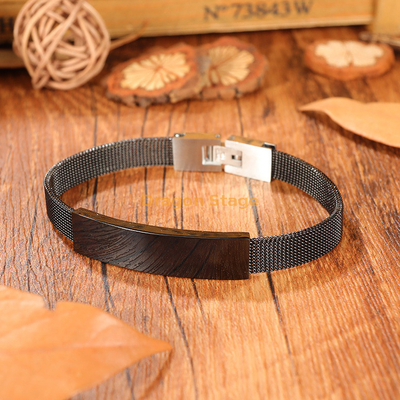 bijoux de mode barre personnalisée noir argent maille en acier inoxydable hommes bracelet jonc