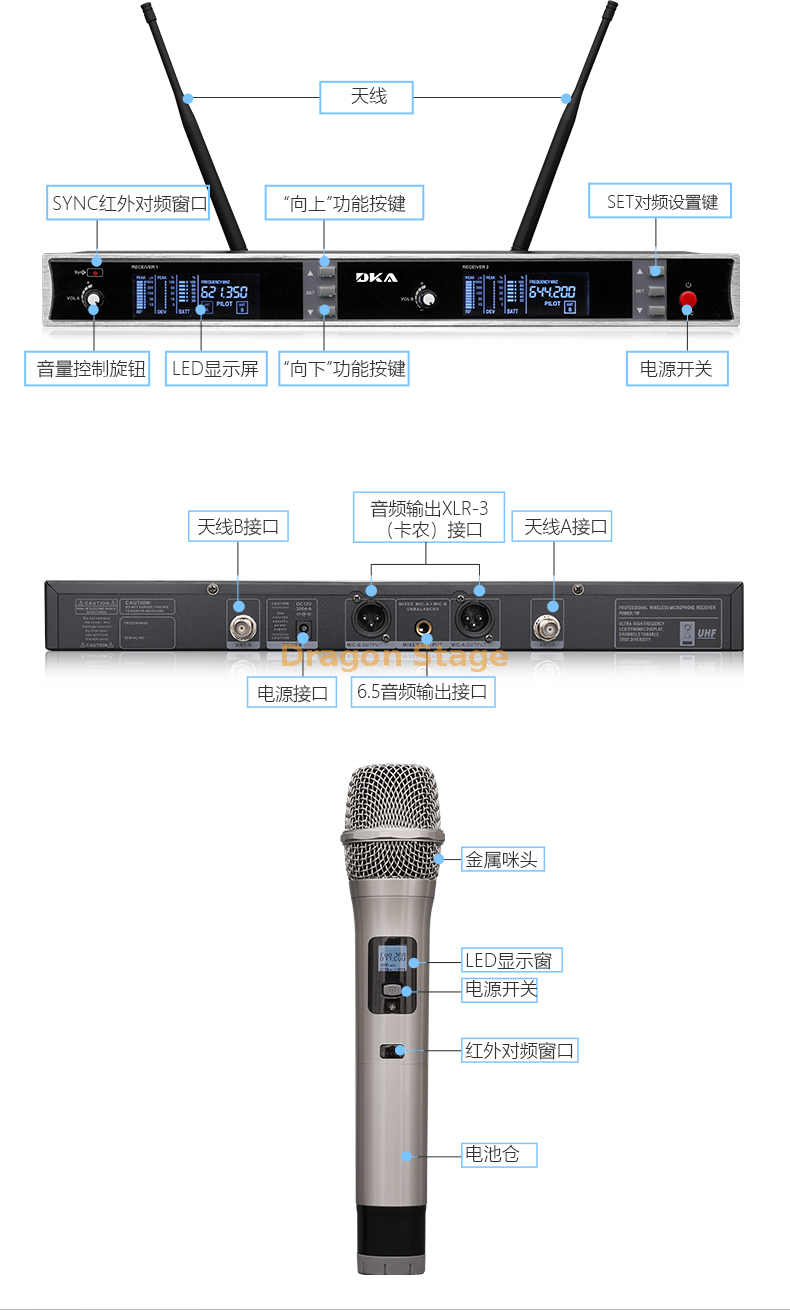 Détails de Scène de performance extérieure pour microphone sans fil professionnel Salle de conférence KTV avec deux microphones chant karaoké domestique (4)