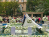 Scène de mariage de piscine transparente