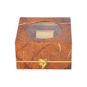 Boîte d'emballage en bois de montre simple à bord rond en marbre personnalisé haut de gamme