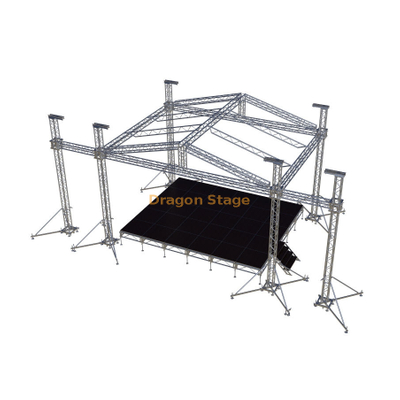 Système de plates-formes de scène modulaires portables en aluminium pour événements mobiles, hauteur 0,8 à 1,2 m, 9,76 x 6,1 m, avec 2 escaliers et ferme de haut-parleur de toit 11 x 8 x 7 m