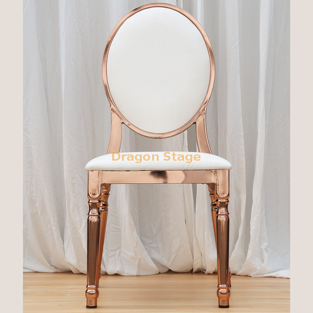 Chaises de banquet d'hôtel minimalistes modernes, chaises à dossier rond en or rose galvanisé pour restaurant, chaises de salle à manger en fer, chaises en métal, chaises de salle à manger d'hôtel