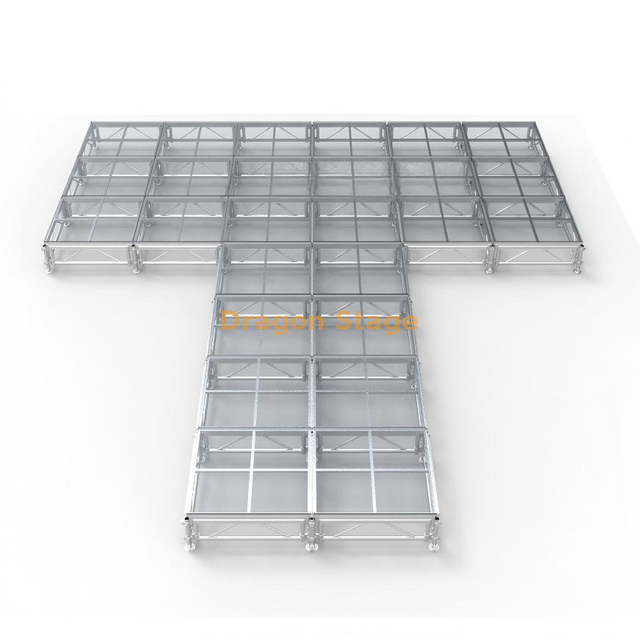 Scène de défilé de mode acrylique en aluminium en forme de T portable de 8,54 x 7,32 m (hauteur réglable de 0,4 à 0,8 m)