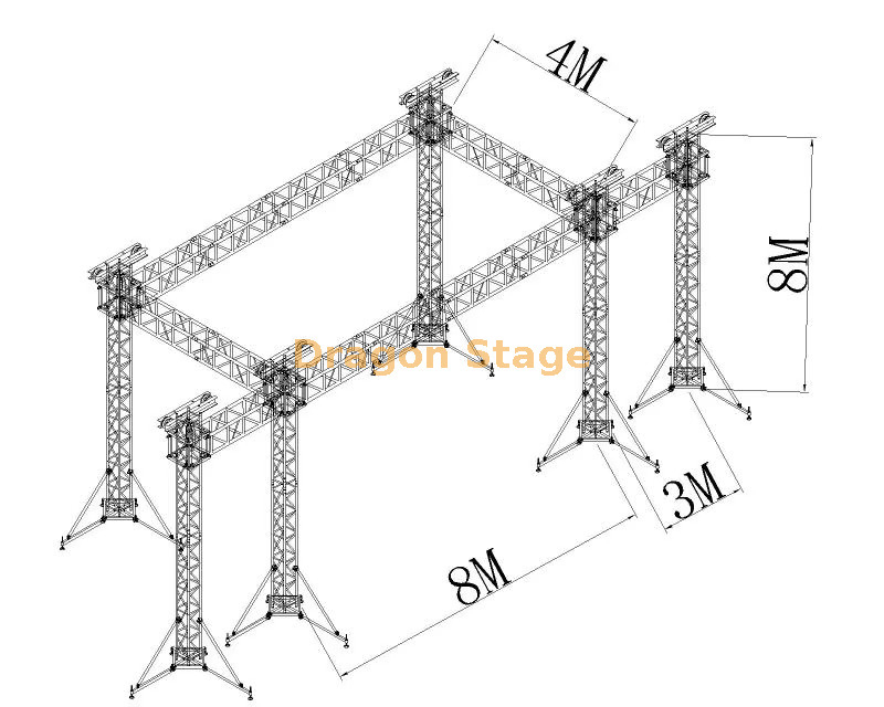 Botte d'éclairage de scène mobile professionnelle en alliage d'aluminium 8x4x8m avec ailes de haut-parleur audio de 3m