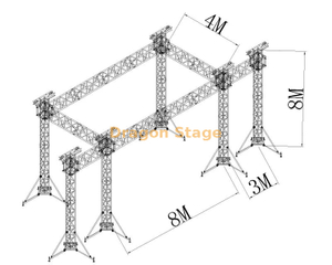Botte d'éclairage de scène mobile professionnelle en alliage d'aluminium 8x4x8m avec ailes de haut-parleur audio de 3m
