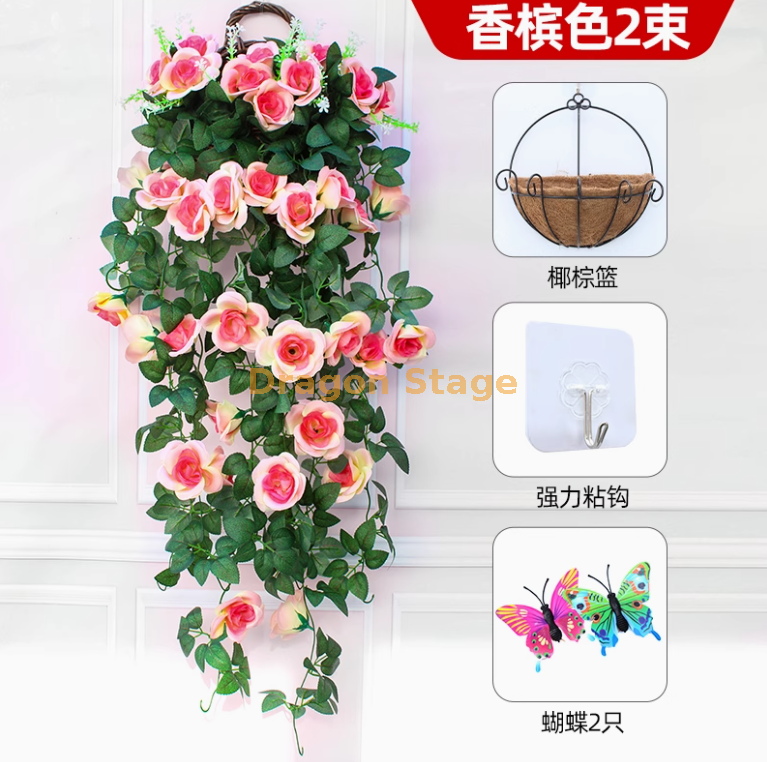 香槟 -2 束玫瑰送椰棕篮 + 送粘钩 2 只蝴蝶