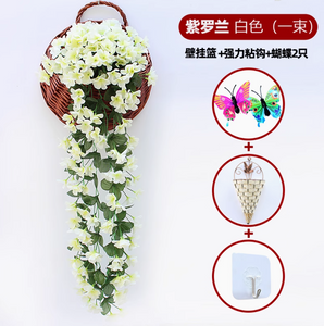Mur violet simulé orchidée grande broderie artificielle fleur en plastique de fleur de fleur de soie rotin crème blanche 1 grand panier violet envoyant le crochet