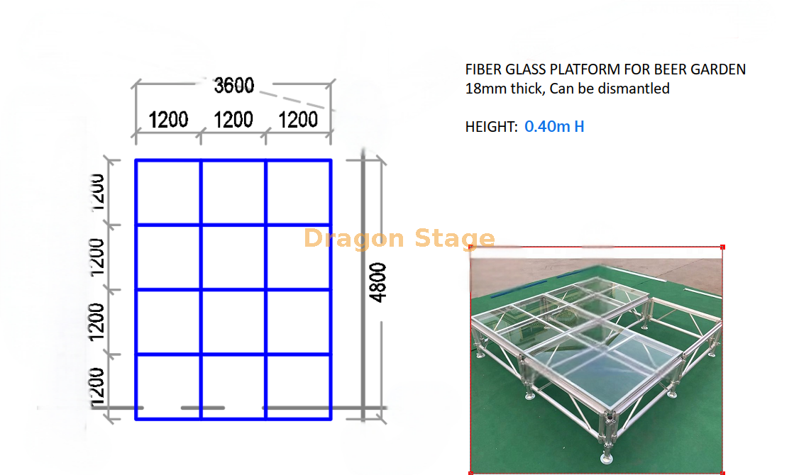 Plate-forme de scène transparente réglable