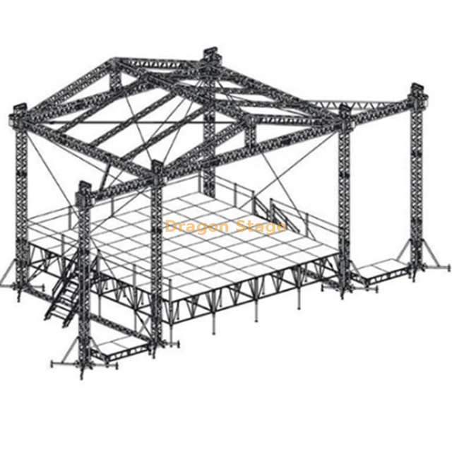 Système de ferme à broche en aluminium pour concerts et événements légers, 12x8x5m, avec ailes de ferme sonores de 2m