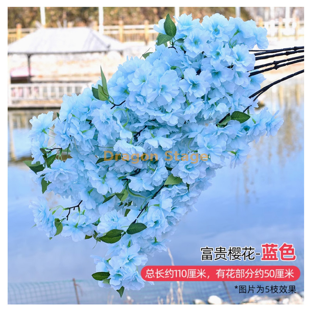 Branches de fleur de fleur de cerise simulées Fleur de cerise Plum Blossom Peach Blossom Branches Plastique Fleurs intérieure salon Plafond Balcone bleu Rich Cherry Blossom Blue 1 branche